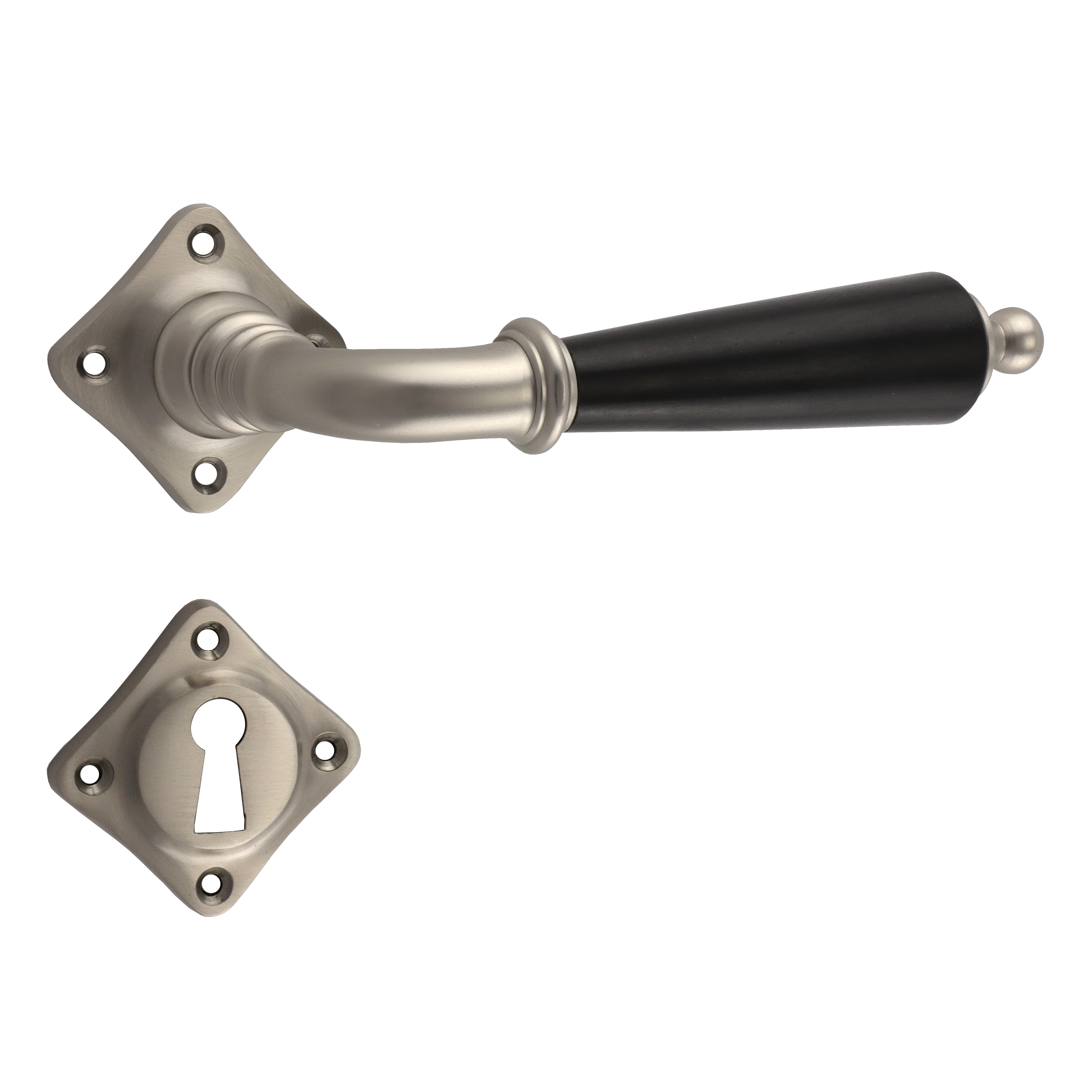 321.0254.15 Türgriffe mit Rosetten Jugendstil Messing vernickelt Ebenholz